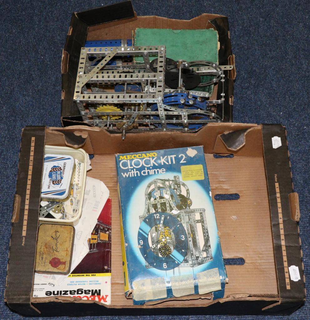 Lot 3316 - Meccano Clock Kit No.2 a constructed pendulum clock (incomplete, with original box) together with a