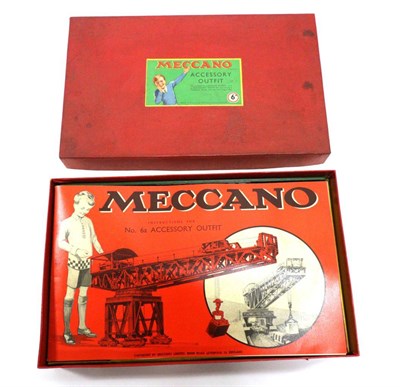 Lot 3318 - Meccano No.6a Accessory Outfit (E, appear to be with original stringing and leaflet, box G-E)