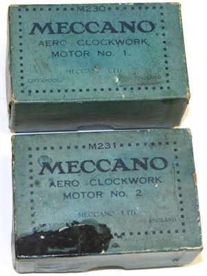 Lot 3321 - Meccano Two Aero Clockwork Motors No.1 and No.2 (both boxed with instructions)