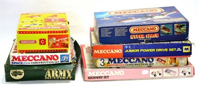 Lot 3326 - Meccano Various Sets Highway Construction Set, Junior Power Drive Set, No.3 Construction, Army...