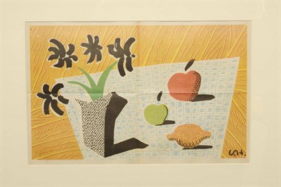 Lot 728 - David Hockney (b.1937) Two Apples, a Lemon and Four Flowers Hand coloured print, 34cm by 54cm