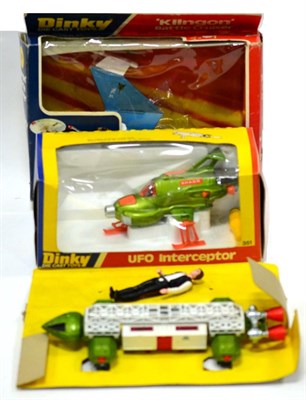 Lot 3359 - Dinky 351 UFO Interceptor orange interior and yellow missile and 357 Klingon Battle Cruiser (both E