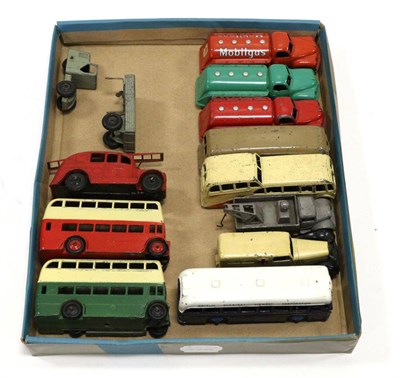 Lot 3371 - Dinky Light Commercials three Studebaker tankers, Streamlined fire engine, Luxury coach,...