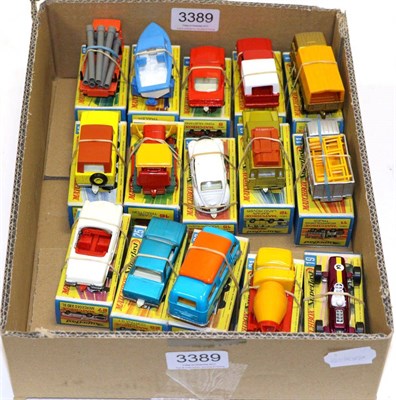 Lot 3389 - Matchbox 1-75 Superfast 1 Mercedes truck, 6 Ford Pick-up, 8 Ford Mustang, 9 Boat & trailer, 10 Pipe