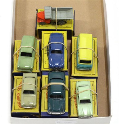 Lot 3395 - Matchbox 1-75's 30 Ford Prefect MW, 33 Ford Zephyr MW, 57 Wolesley GPW 59 Singer van GPW...