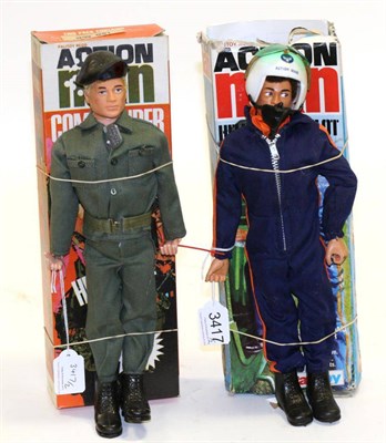 Lot 3417 - Palitoy Action Man Commander He Talks (E box G) and Helicopter Pilot (E box F-P) (2)