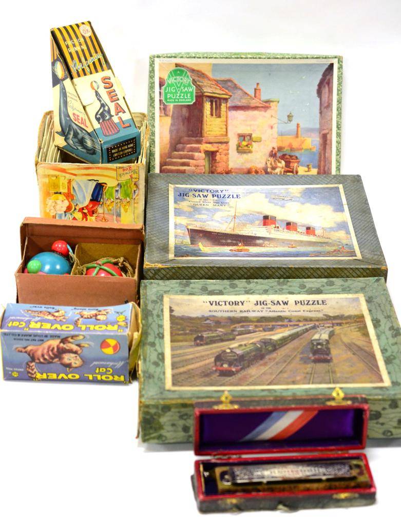 Lot 3434 - Various Toys including CK (Japan) Tinko celluloid mobile (boxed) Louis Marx (Hong Kong) Roll...