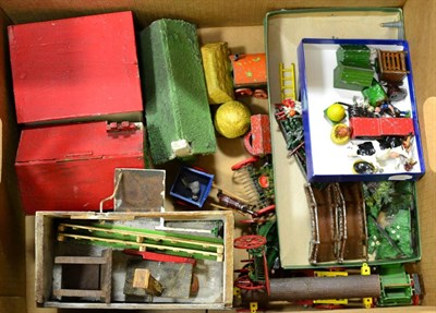 Lot 3449 - Britains And Others Various Horsedrawn Vehicles And Other Items including lumber wagon, hat...