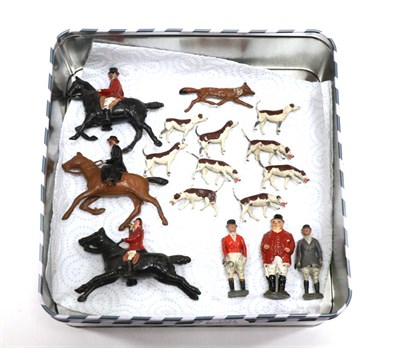 Lot 3451 - Britains Hunt Figures including two figures on foot and nine hounds; together with three...