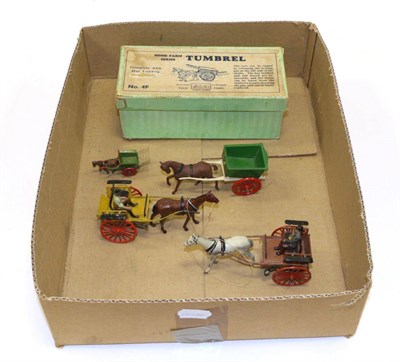 Lot 3452 - Britains No.4F Tumbrel (G box G-F) together with three other Horse drawn vehicles and a smaller...