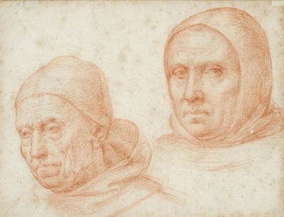 Lot 749 - German School (17th/18th century) "Head and Shoulders Studies of Two Friars" Inscribed on a...