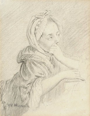 Lot 750 - Attributed to William Hogarth (1697-1764) Study of a Young Lady wearing Period Costume Signed,...