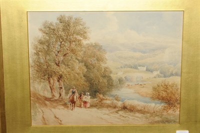 Lot 755 - Circle of David Cox Snr (19th century) Rider on a Country Lane, Bolton Abbey in the Distance...