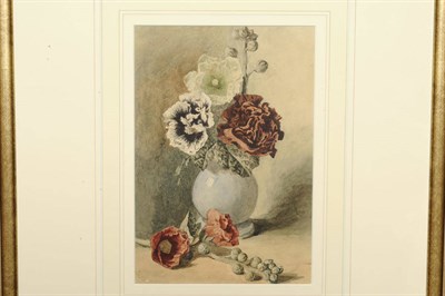 Lot 757 - James Holland O.W.S. (1800-1870) Still Life of Hollyhocks in a Blue Vase Pencil and...