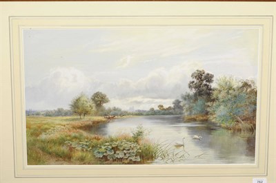 Lot 762 - Noel Smith (fl.1889-1900) Summer on the Thames with Swans in the Foreground Signed, pencil,...