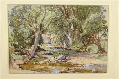 Lot 763 - Samuel John Lamorna Birch R.A., R.W.S., R.W.A. (1869-1955) River Landscape, with a bridge in...