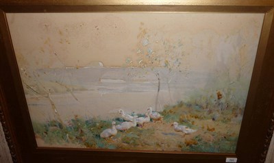 Lot 765 - Frank Richards R.B.A. (1863-1935) "River Scene Iford"  Signed, inscribed on the artist's...