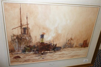 Lot 773 - Charles Edward Dixon R.I. (1872-1934) Tugs and Other Shipping on a River Signed and dated 1891,...