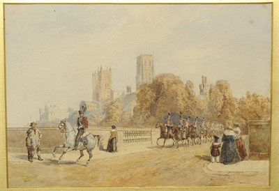 Lot 775 - Circle of Frederick Nash O.W.S. (18th/19th century) Troops on Horseback crossing a Bridge over...