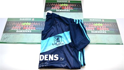 Lot 3031 - Middlesbrough Football Club Signed Shirt blue/blue away shirt, together with three signed...