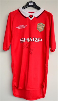 Lot 3032 - Ole Gunnar Solskajaer And Teddy Sherringham Signed Manchester United Shirt 1999 Champions...