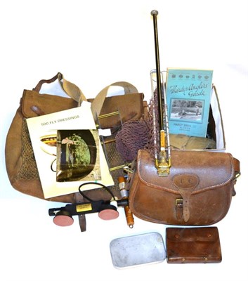 Lot 3051 - A Collection of Fishing and Hunting Tackle, including a leather cartridge bag, a Hardy Tackle Guide