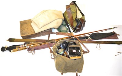 Lot 3055 - A Collection of Mixed Fishing Tackle, including fly reels, Nottingham reel, tackle bags,...