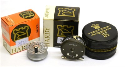 Lot 3059 - A Hardy 2 1/2inch Alloy 'Flyweight' Fly Reel, with spare spool, in zip case and box (as new)