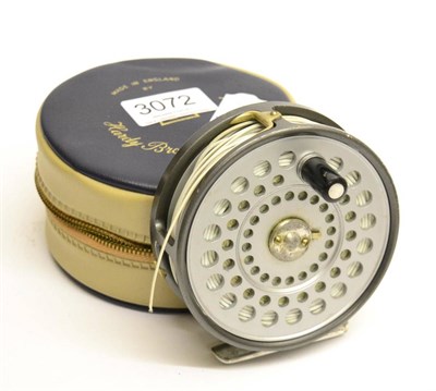 Lot 3072 - A Hardy 3 3/4inch Alloy 'St. Aiden' Salmon Fly Reel, with black handle ,alloy foot, grey enamel...