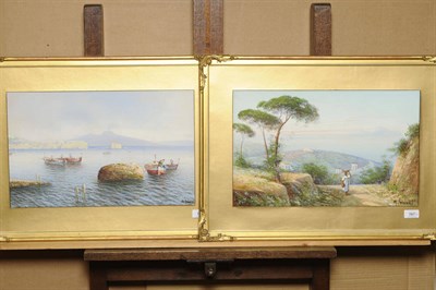 Lot 787 - Maria Gianni (19th/20th century) Italian Coastal Scene with a Figure on a Path Signed,...