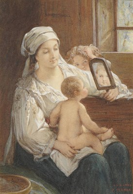 Lot 789 - J... Gerniak (19th century) A Mother showing a Baby its Reflection, a small girl looking on Signed