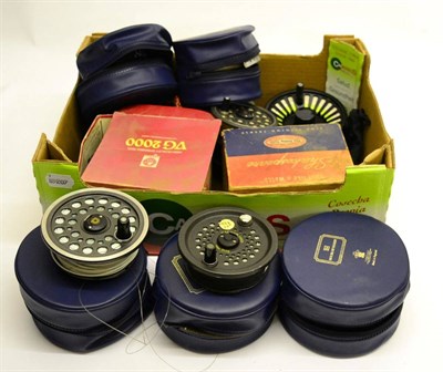 Lot 3113 - Nine Mixed Reels, including Magnum 140D fly reel with spare spool, in zip cases, Daiwa 813 fly reel