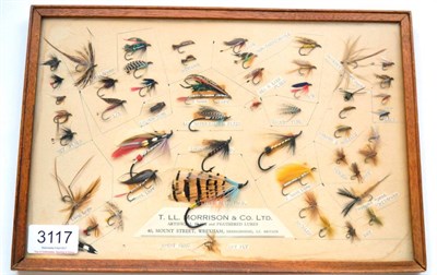 Lot 3117 - T. LL. Morrison & Co. Framed Set Of Fishing Flies all named, in glazed frame 12x8";, 30x20cm