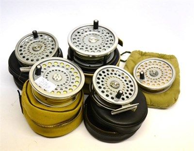 Lot 3126 - Three Hardy 'Marquis' Alloy Fly Reels, comprising a Salmon No.2 with spare spool, and two...