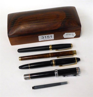 Lot 3151 - Four Fountain Pens, comprising Mont Blanc, Scheaffer USA, Scheaffer with 14k nib and Harley...