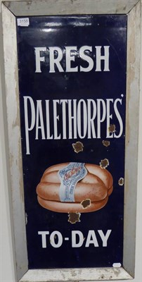 Lot 3158 - Enamel Advertising Sign 'Fresh Palethorpes To-Day' with white lettering on cobalt blue ground...