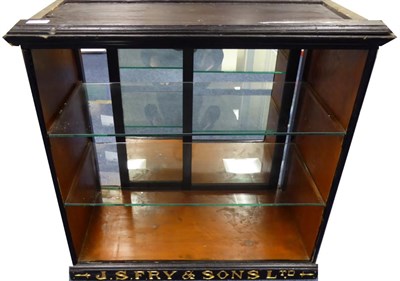 Lot 3159 - J S Fry Shop Display Cabinet wooden framed with company name carved into front, with mirror...