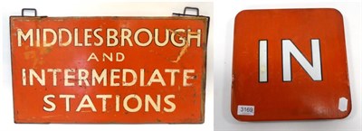 Lot 3169 - BR(NE) Wooden 'Middlesbrough And Intermediate Stations' Hanging Sign double sided 33.5x18";...