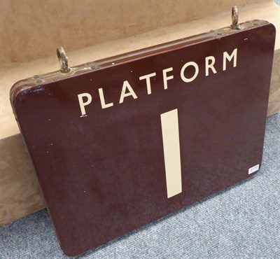Lot 3170 - BR(W) Platform 1 Double Sided Hanging Sign cream lettering on brown ground 24x18"; (G-E)