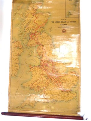 Lot 3184 - LMS Hanging Scroll Map Of Great Britain (F-G, lacks top frame piece)