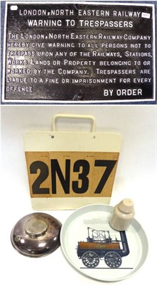 Lot 3207 - Various Railway Related Items including cast iron LNER Trespass sign, Train identification...