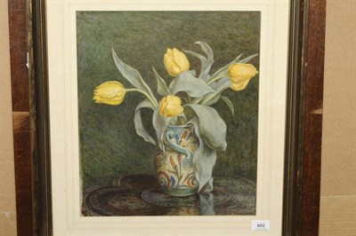 Lot 802 - Edith Martineau A.R.W.S. (1842-1909) Still Life of Yellow Tulips Signed, pencil and watercolour...