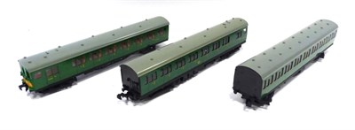 Lot 3239 - Hornby Dublo 3 Rail 3250 Electric Motor Coach BR S65326 together with centre coach S46291 and...