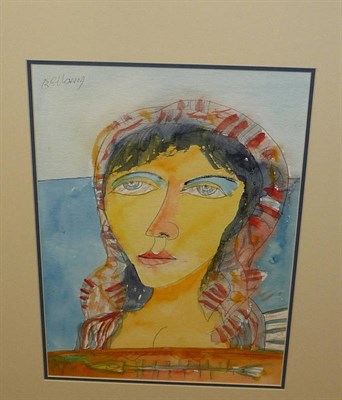 Lot 806 - John Bellany R.A. (b.1942)  Portrait of a Girl Wearing a Headdress Signed, pencil and...