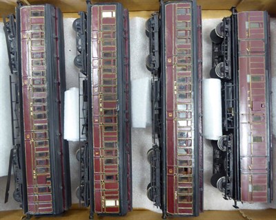 Lot 3288 - Constructed O Gauge Kit LMS Clerestory Coaches two all 3rd 210 and 150, 1st/3rd 3946 and full brake