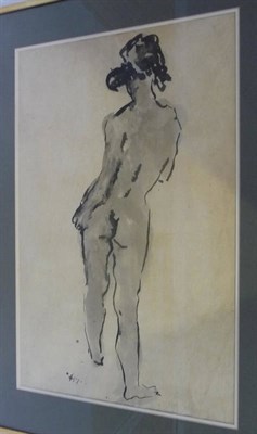 Lot 809 - Sydney Harpley R.A., F.R.B.S. (1927-1992) Study of a Female Nude Signed, ink and brush on...