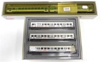 Lot 3302 - Marklin HO 3576 DB Diesel Two Coach Railcar Set and 4390 three coach Marklin Hobby advertising...