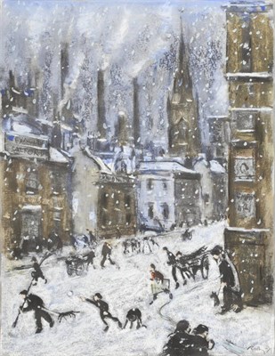 Lot 810 - Harold Riley (b.1934)  "Salford Snow Storm" Signed and dated (19)79, inscribed on an exhibition...