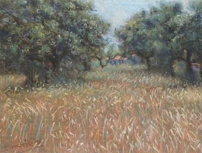 Lot 811 - John Mackie (b.1955) A French Orchard and Farmhouse Signed and dated (19)86, pastel drawing,...