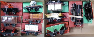 Lot 3325 - Hornby O Gauge No.40 Tank Locomotive BR 82011, together with 10 boxed wagons including Low...